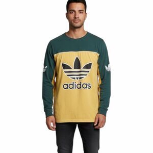 VTG ADIDAS ORIGINALS Men’s Green Yellow Long Sleeve Rugby Jersey XL